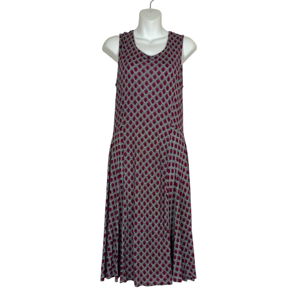 Indiska Boho Soft Sleeveless Midi Dress Pink Black Geometric Print Size Medium